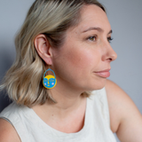 Eclipse Sun & Moon earrings in Blue & Yellow