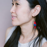 Eclectus mismatched pair earrings in Red/Blue/Green