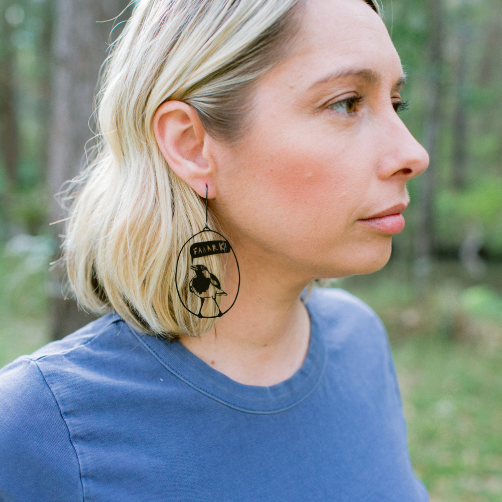 $59 Set: Faaark The Magpie Lark & I'm Tiiired Black earring set