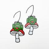 Frog & Toadstool earrings in Black, Red, Green & White