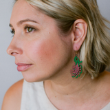 Grevillea flower earrings in Black/Green/Pink