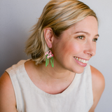 Gumnut & Leaf dangle earrings in Green/Raspberry