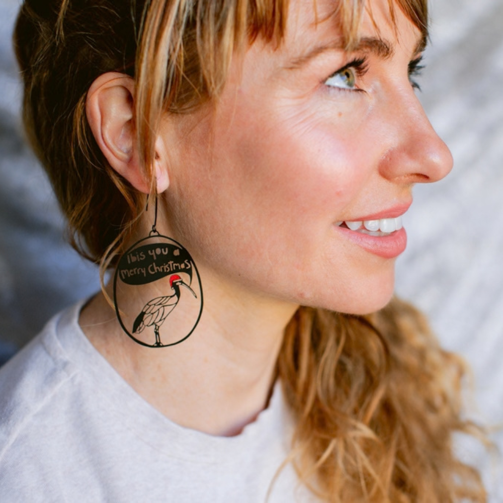 Ibis You a Merry Christmas earrings in Black, White & Red