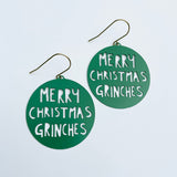 Merry Christmas Grinches earrings in Dark Green