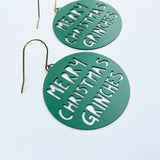 Merry Christmas Grinches earrings in Dark Green