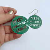 Merry Christmas Grinches earrings in Dark Green