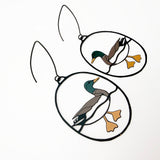 Mallard Duck earrings in Brown, Green & Orange