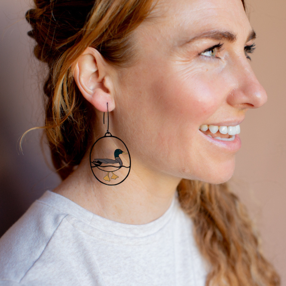 Mallard Duck earrings in Brown, Green & Orange