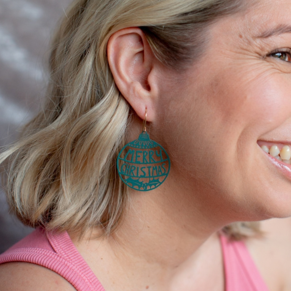 Merry Christmas Ya Filthy Animal earring in Spruce Green