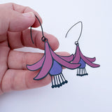 Fuchsia flower earrings in Black, Purple & Pink
