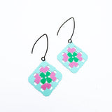 Granny Square earrings in Aqua, Pink & Green