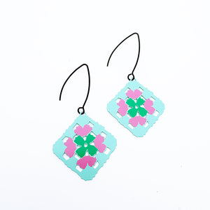 Granny Square earrings in Aqua, Pink & Green