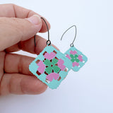 Granny Square earrings in Aqua, Pink & Green