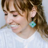Granny Square earrings in Aqua, Pink & Green