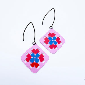 Granny Square earrings in Pink, Red & Blue