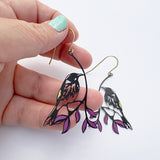 Midi New Holland Honeyeater earrings in Black/Yellow/Purple