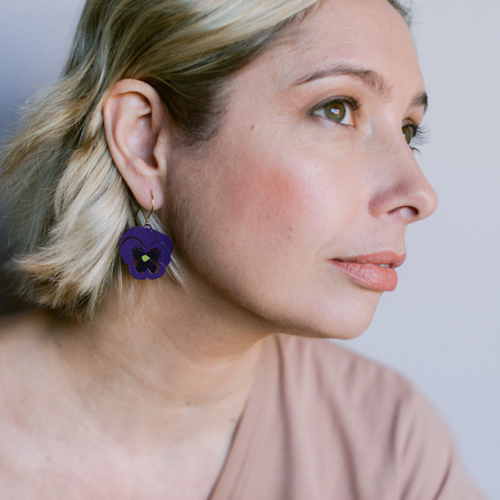 Pansy flower earrings in Violet & Purple