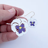Pansy flower earrings in White & Violet