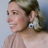 Pansy flower earrings in White & Violet