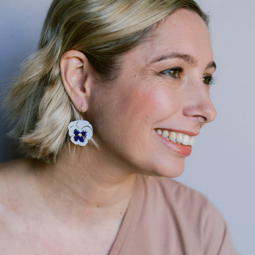 Pansy flower earrings in White & Violet