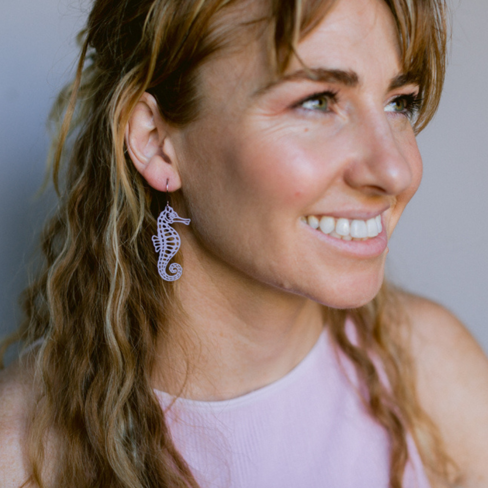 $59 Set: Snails Lilac Raspberry & Seahorse Lilac earring set