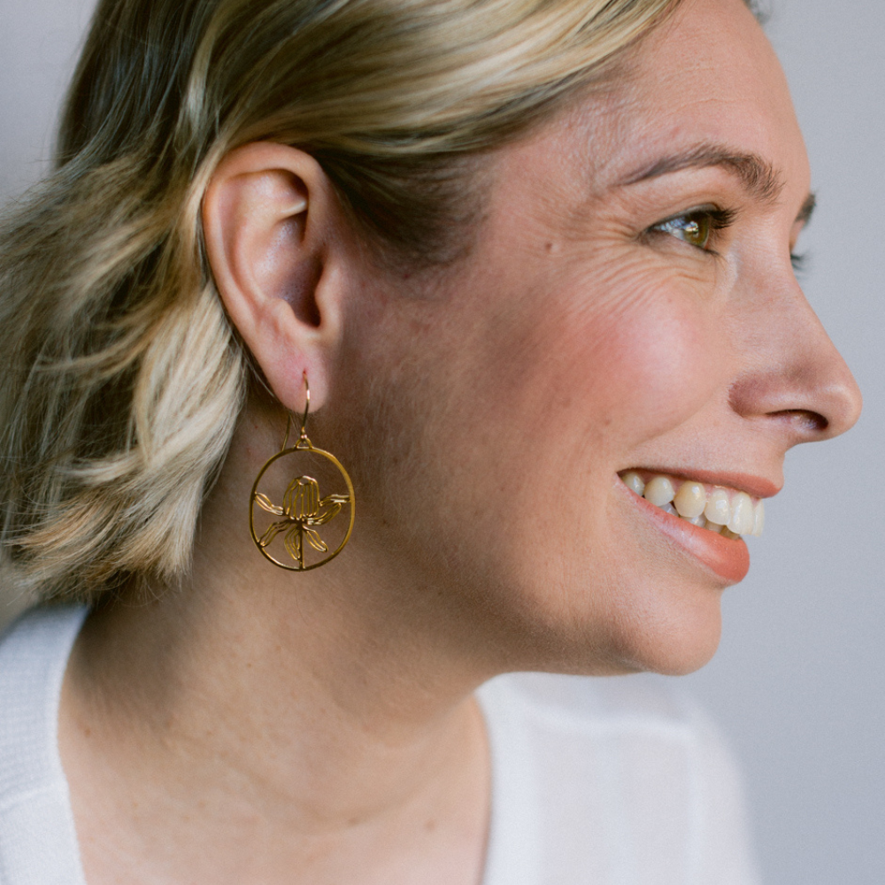 Banksia flower earrings in Gold