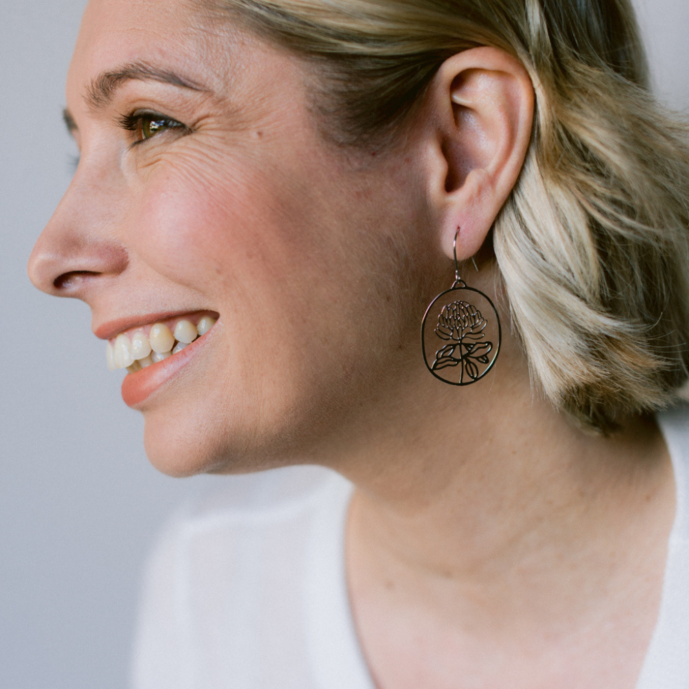 Waratah flower earrings in Silver