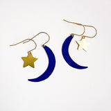Moon & Star stacker earrings in Navy & Gold