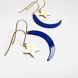 Moon & Star stacker earrings in Navy & Gold