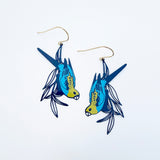 Pale Headed Rosella earrings in Blues & Yellow