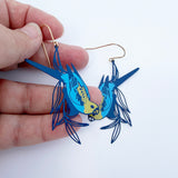 Pale Headed Rosella earrings in Blues & Yellow