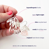 Protea flower dangle earrings in Silver & Rose Gold - Mini