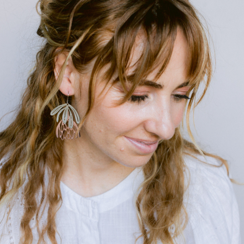 Protea flower dangle earrings in Silver/Rose Gold