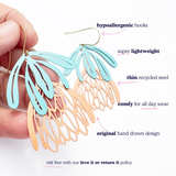 Protea flower dangle earrings in Teal & Orange