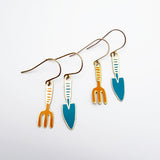 SECONDS - Fork & Spade stacker earring set Gold, Blue & Orange