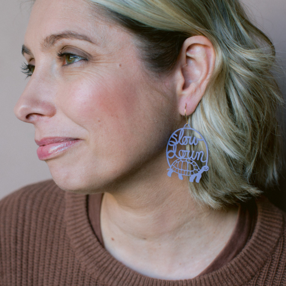 Slow Down Tortoise earrings in Denim