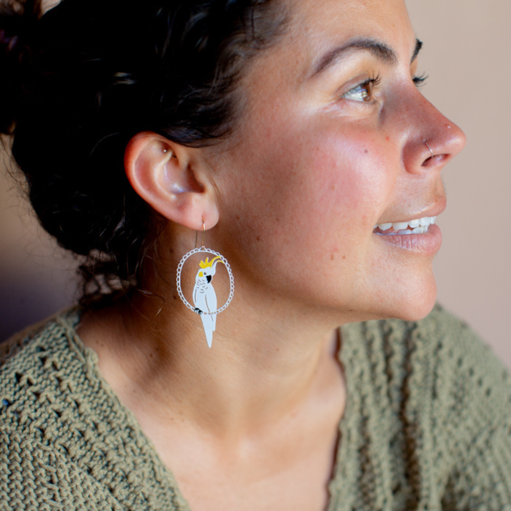 Sulphur Crested Cockatoo earrings in Yellow & White