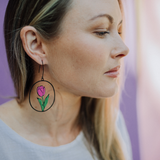 Tulip Flower earrings in Black/Pink/Green