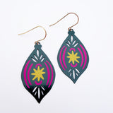 Vintage Ornament earring #2 in Spruce, Pink & Yellow