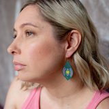 Vintage Ornament earring #2 in Spruce, Pink & Yellow
