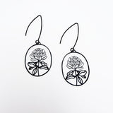 Waratah flower earrings in Black
