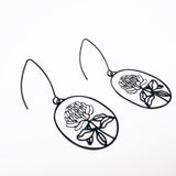 Waratah flower earrings in Black