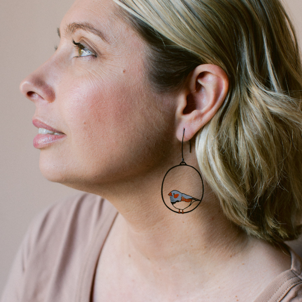 $69 Set: Zebra Finch & Protea Teal Orange earring set