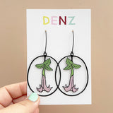 Angel Trumpet Flower earrings in Black/Pink/Green