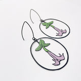 Angel Trumpet Flower earrings in Black/Soft Pink/Green