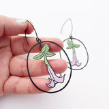 Angel Trumpet Flower earrings in Black/Soft Pink/Green