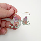 Mini Banksia flower earrings in Sage/Burnt Orange/Wine