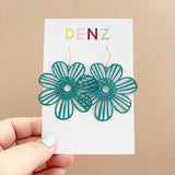 Big Flower earrings in Teal