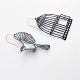 Birdcage & Bird Earrings in Black & Duck Egg