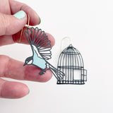 Birdcage & Bird Earrings in Black & Duck Egg